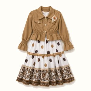 Girls' Peplum Jacket & Polka-Dot Maxi Dress Set - BX-22N233