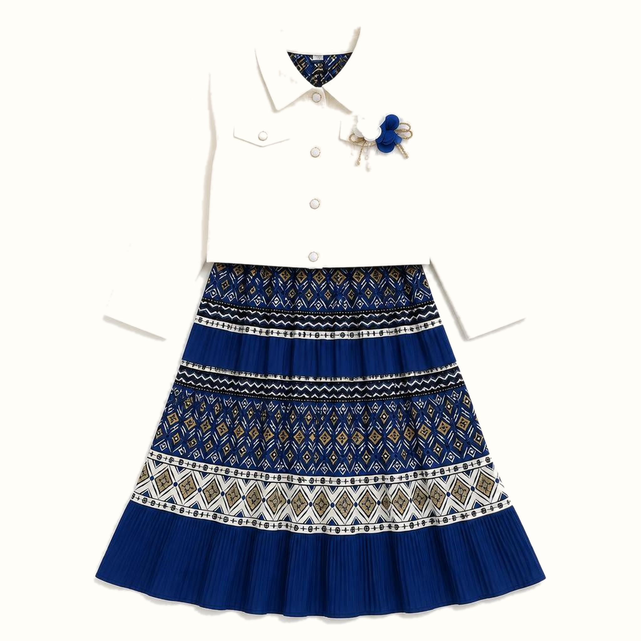 Girls' Cropped Jacket & Geometric Print Maxi Dress Set - BX-22N235
