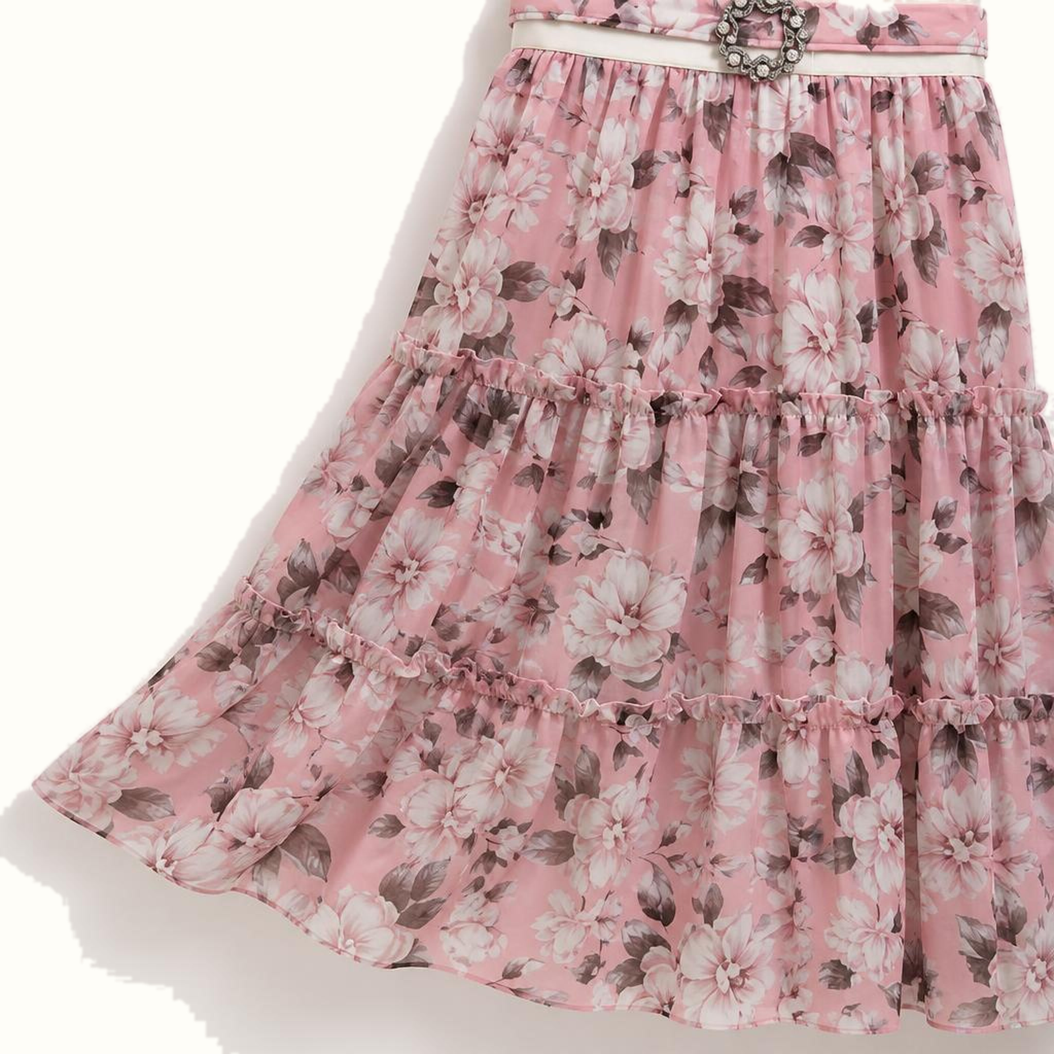 Girls' Pearl-Trim Floral Tiered Maxi Dress - BX-22N236