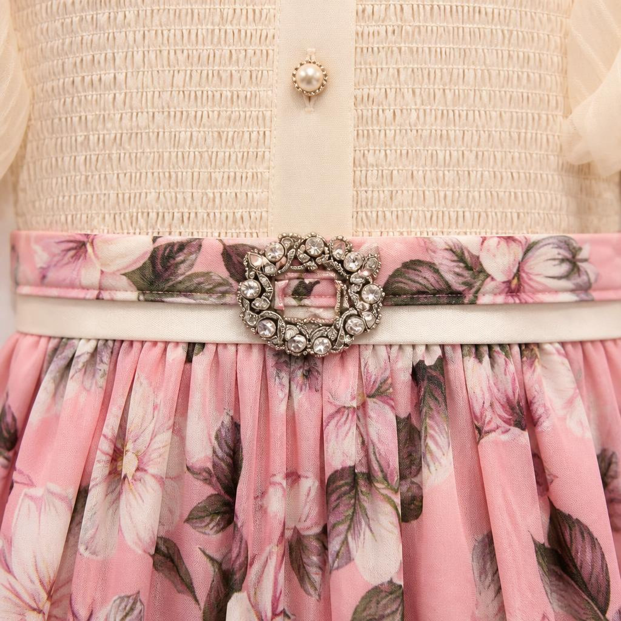 Girls' Pearl-Trim Floral Tiered Maxi Dress - BX-22N236