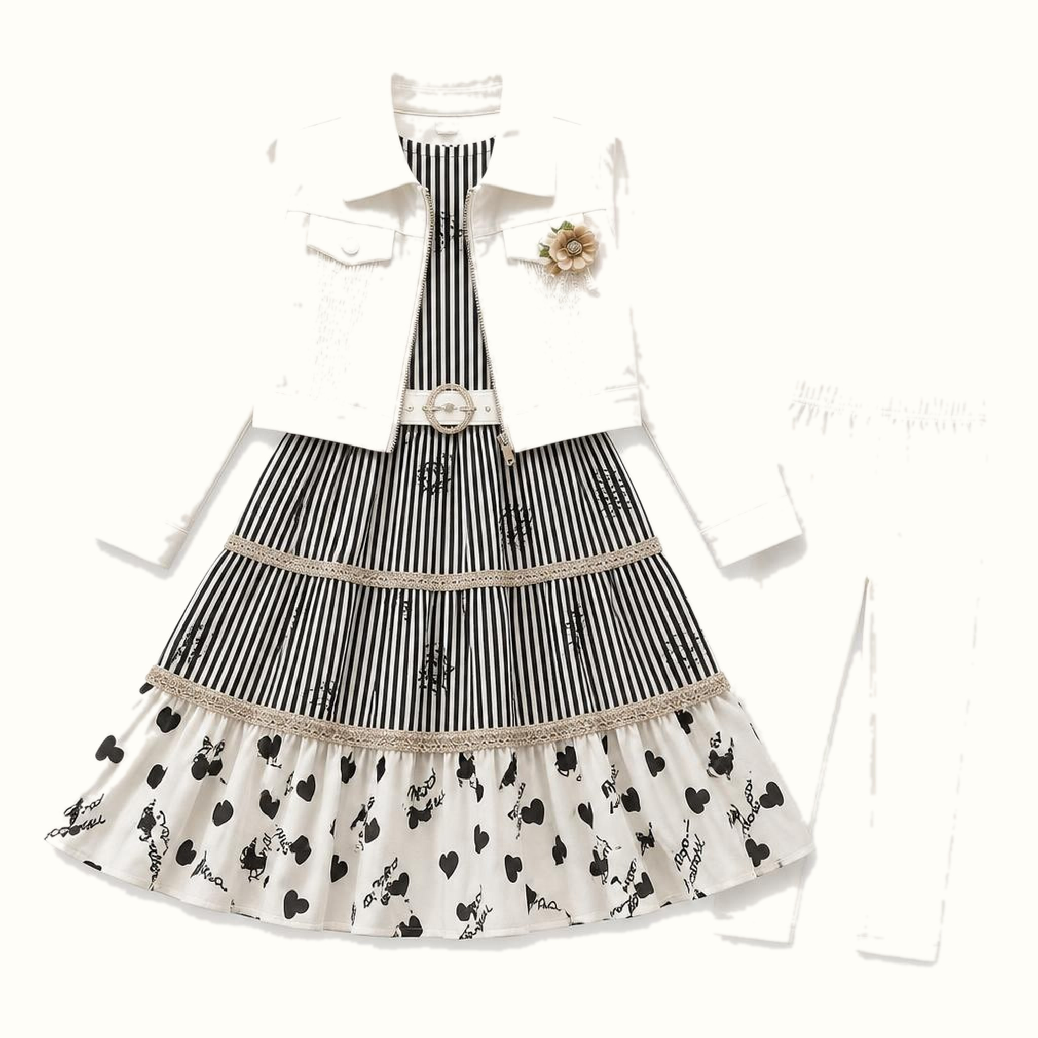Girls' Textured Cropped Jacket, Heart-Print Maxi Dress & Leggings Set - BX-22N301