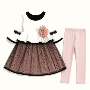 Girls' Contrast Peplum Tulle Dress & Leggings Set - L-005