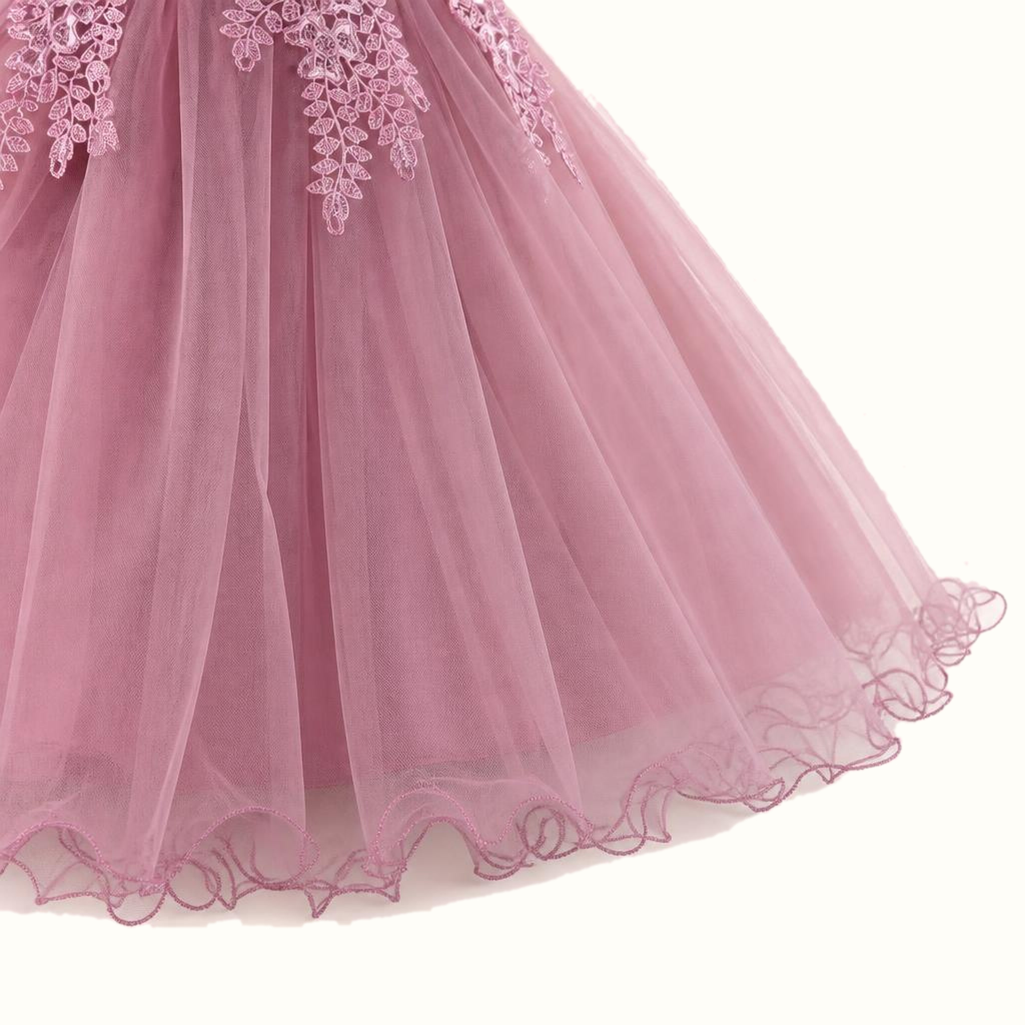 Girls' Floral Lace-Trim Tulle Dress — M-111