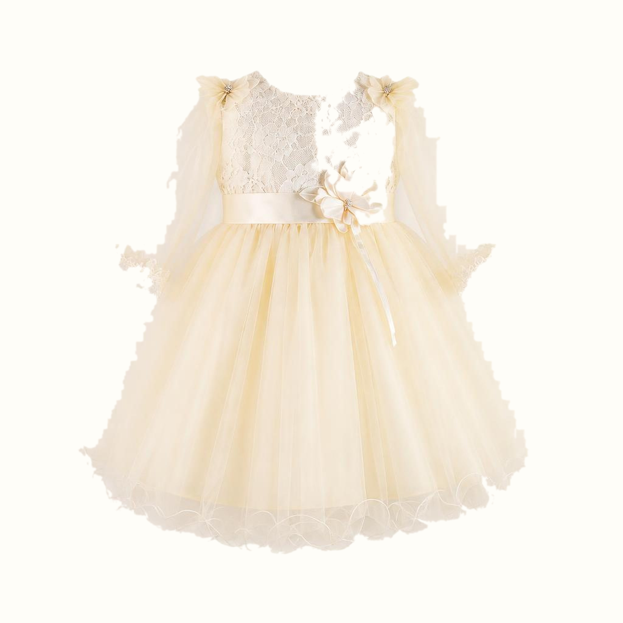 Girls' Floral Lace-Trim Tulle Dress - M-80777