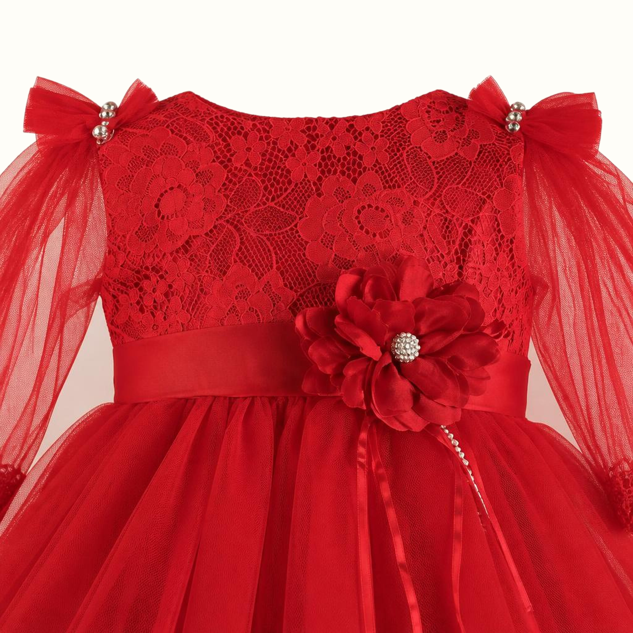 Girls' Floral Lace-Trim Tulle Dress - M-80777