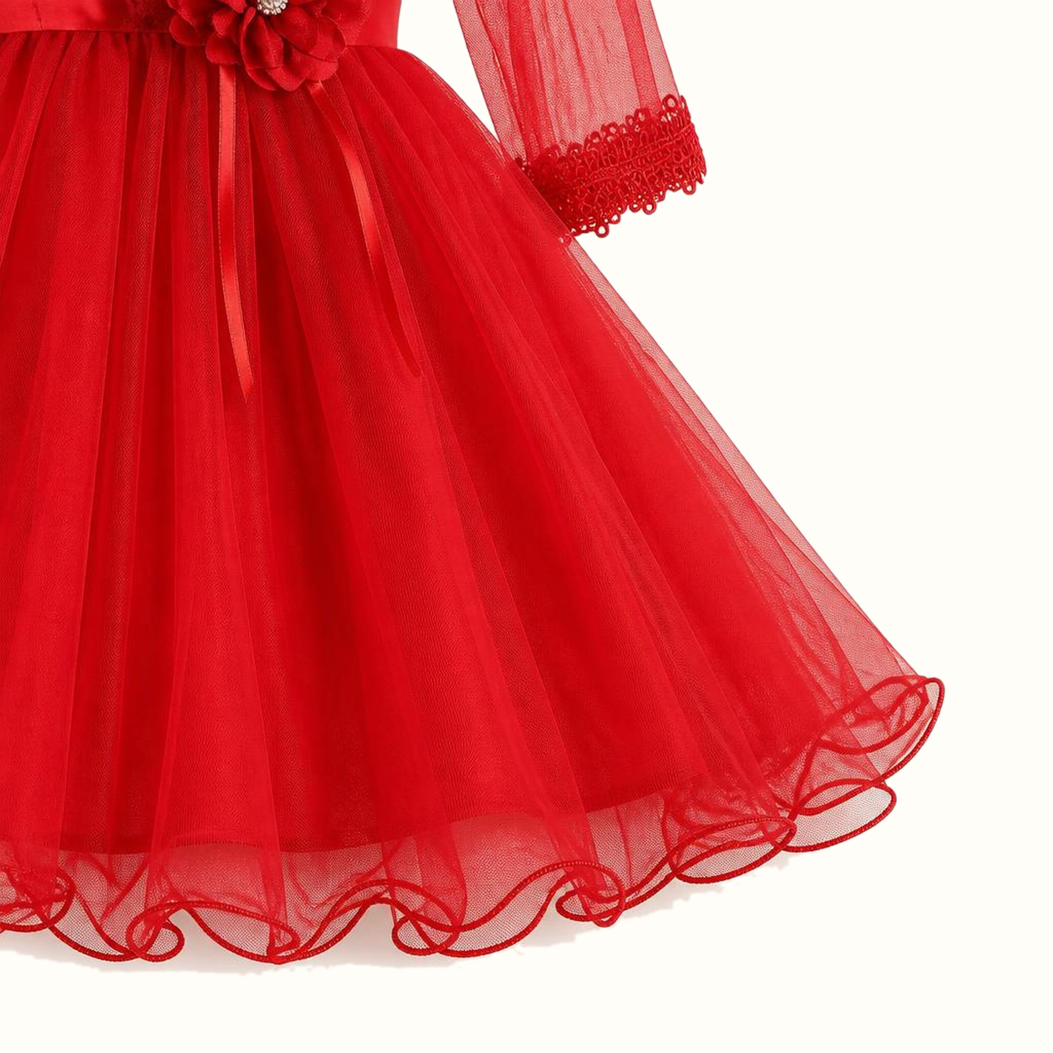 Girls' Floral Lace-Trim Tulle Dress - M-80777