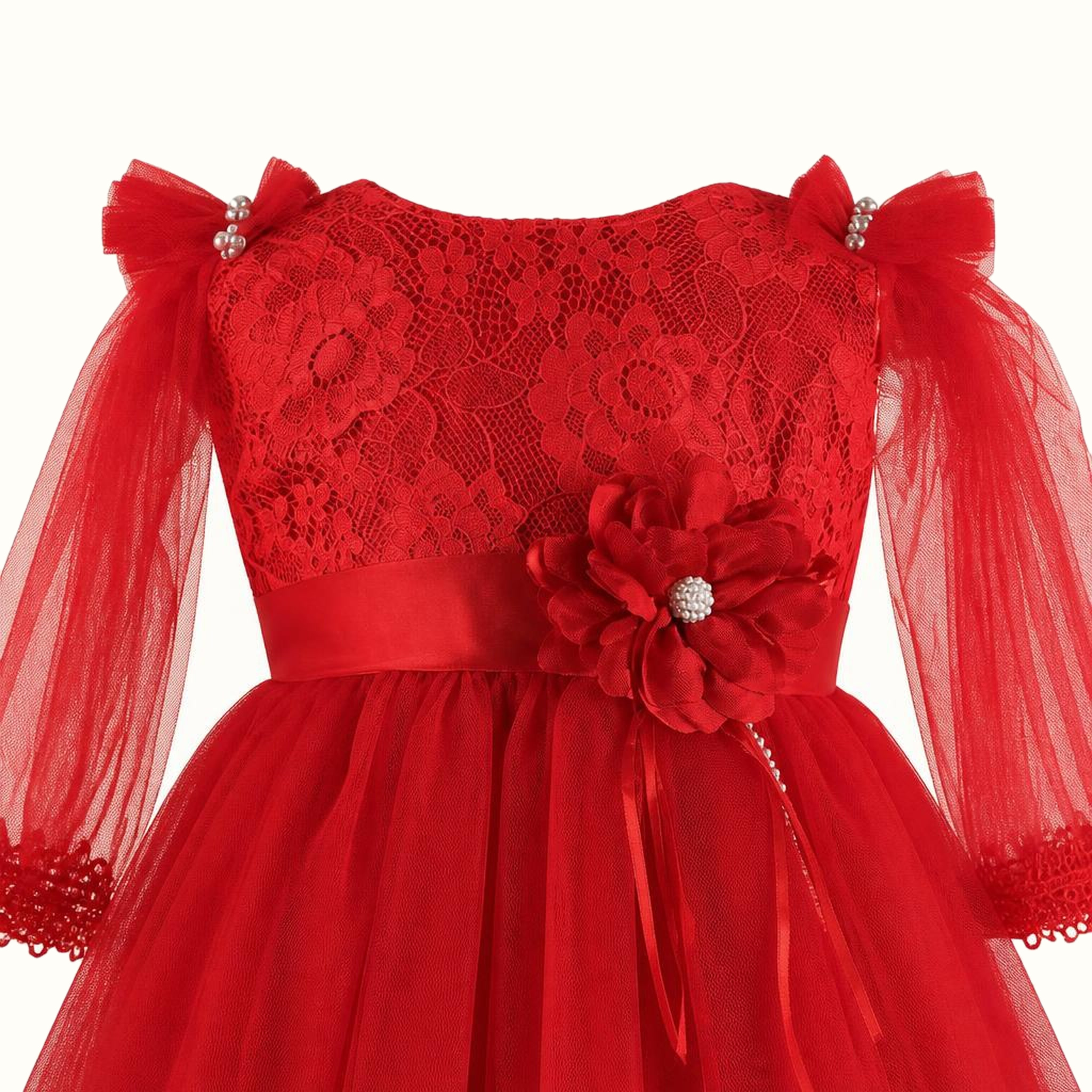 Girls' Floral Lace-Trim Tulle Dress - M-80777