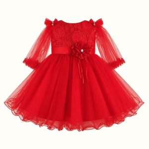 Girls' Floral Lace-Trim Tulle Dress - M-80777