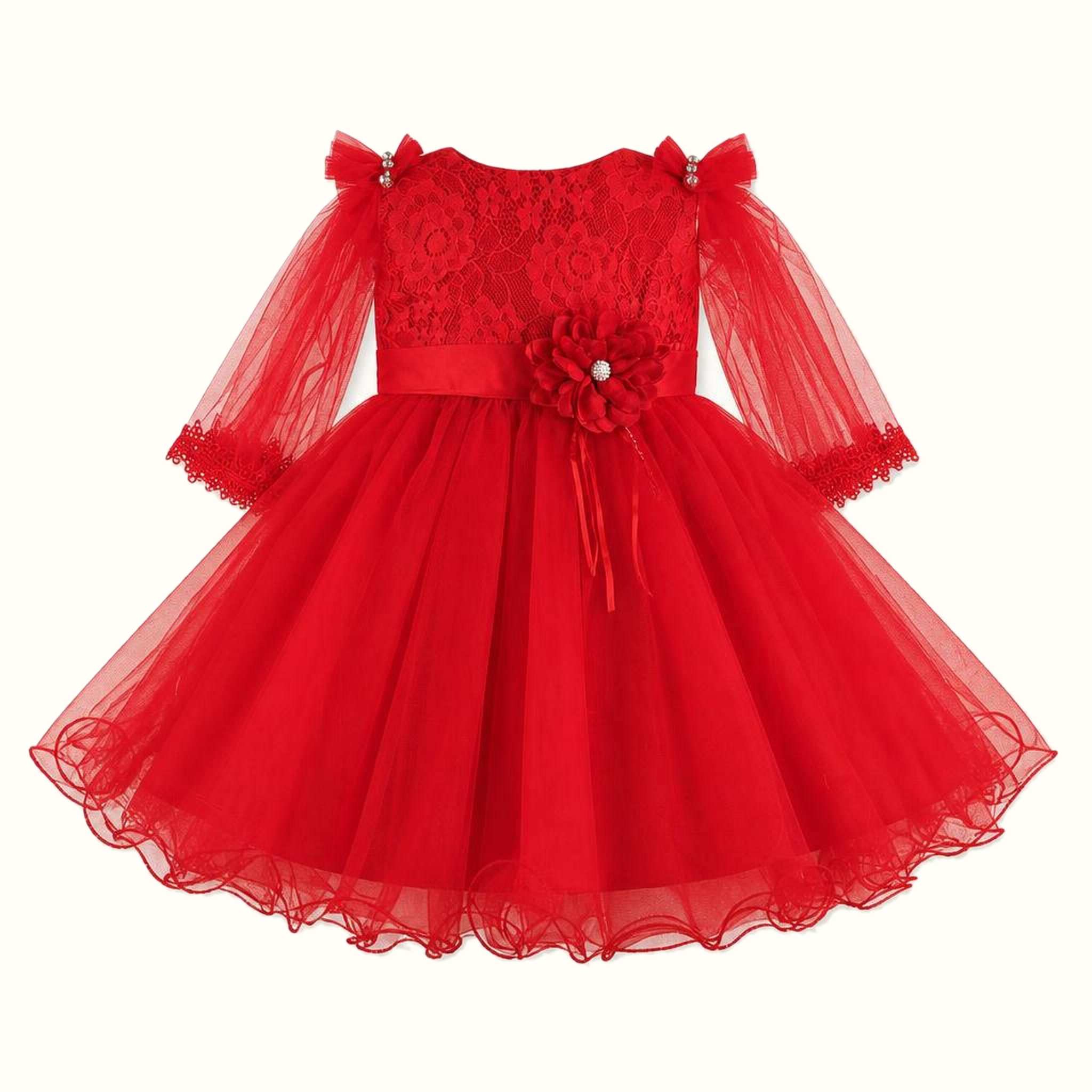 Girls' Floral Lace-Trim Tulle Dress - M-80777
