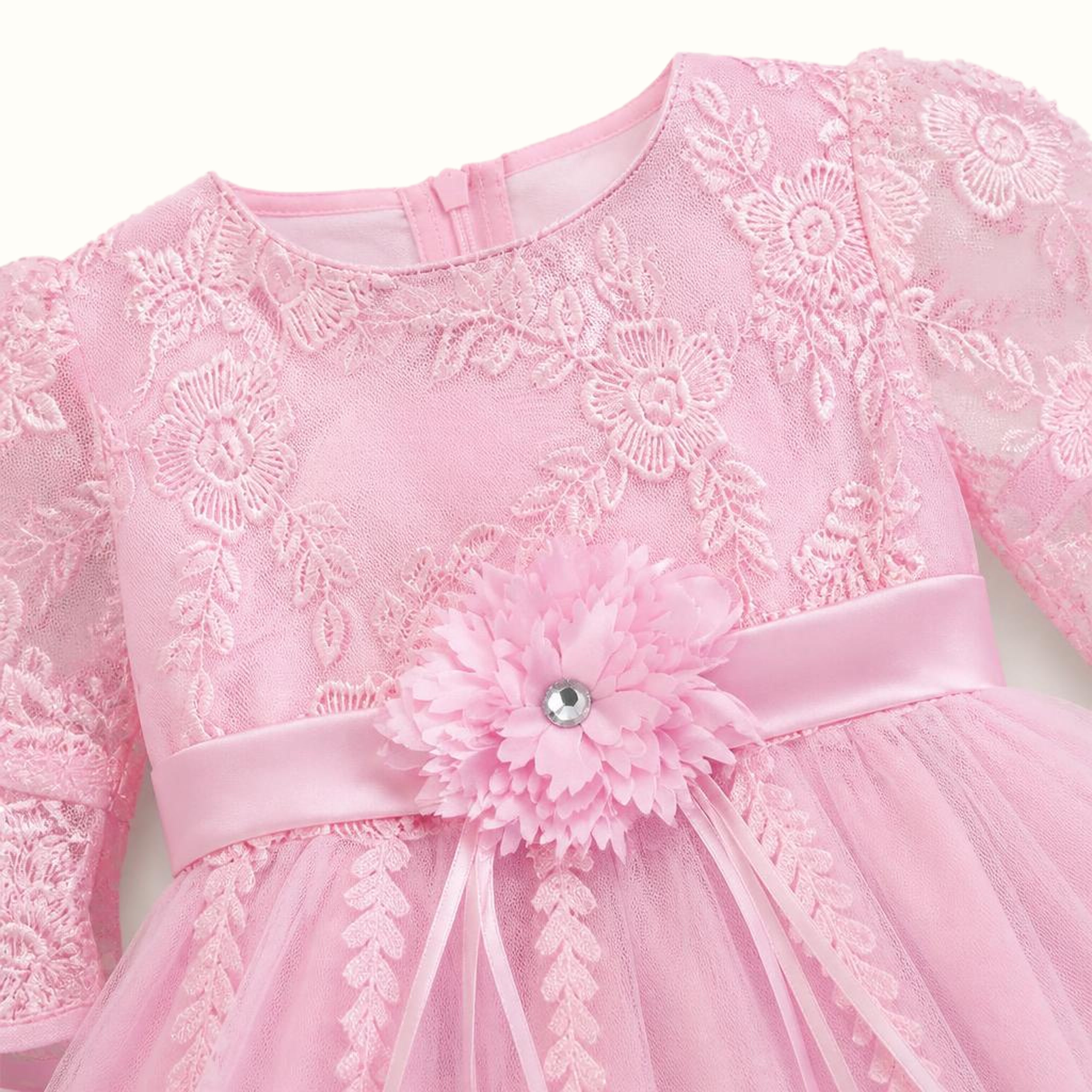 Girls' Floral Lace-Trim Bow-Detail Dress - M-8095