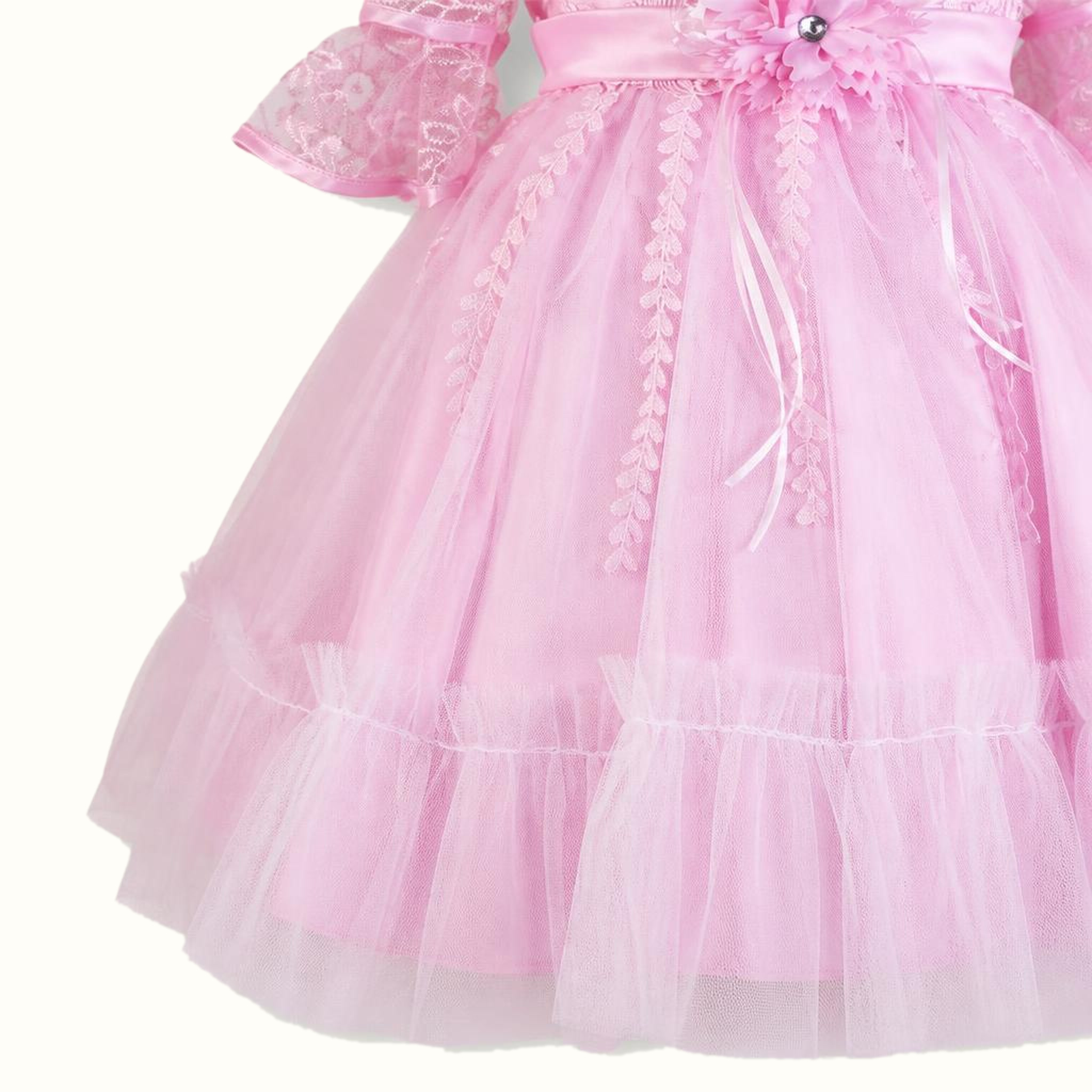 Girls' Floral Lace-Trim Bow-Detail Dress - M-8095