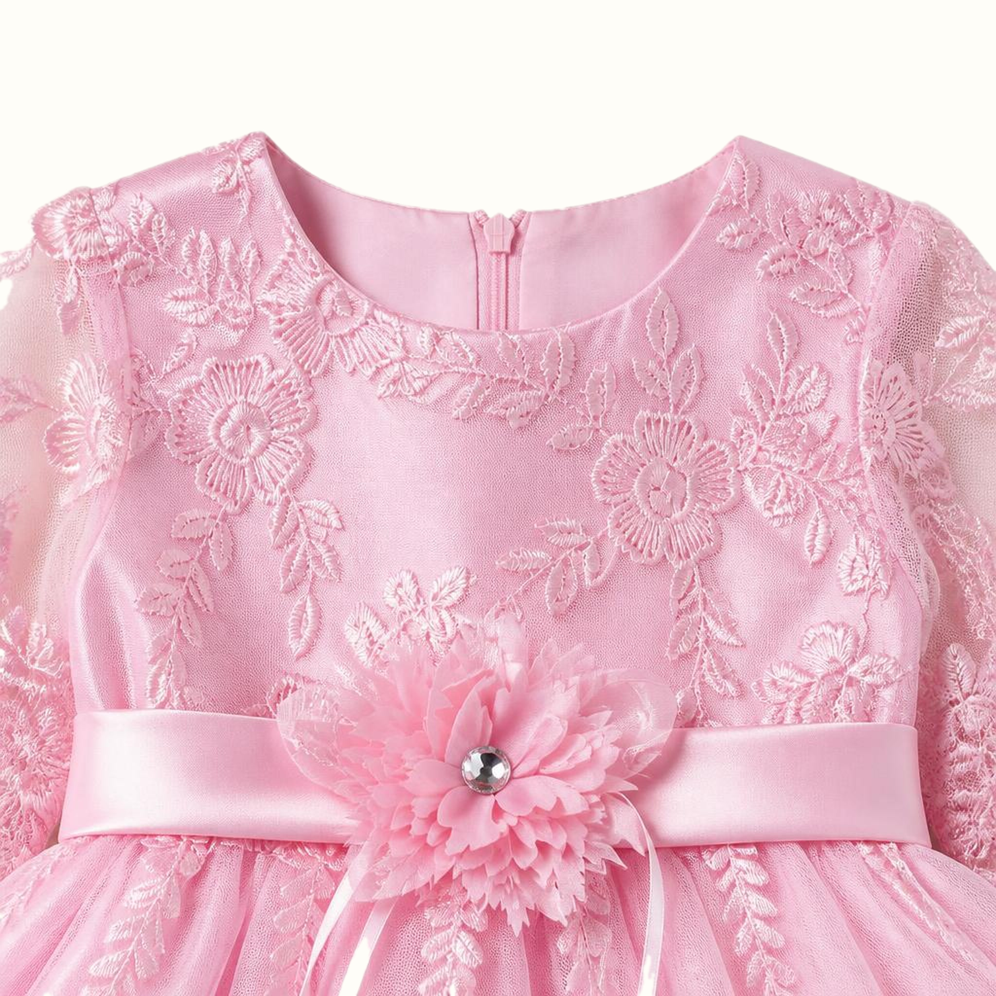 Girls' Floral Lace-Trim Bow-Detail Dress - M-8095