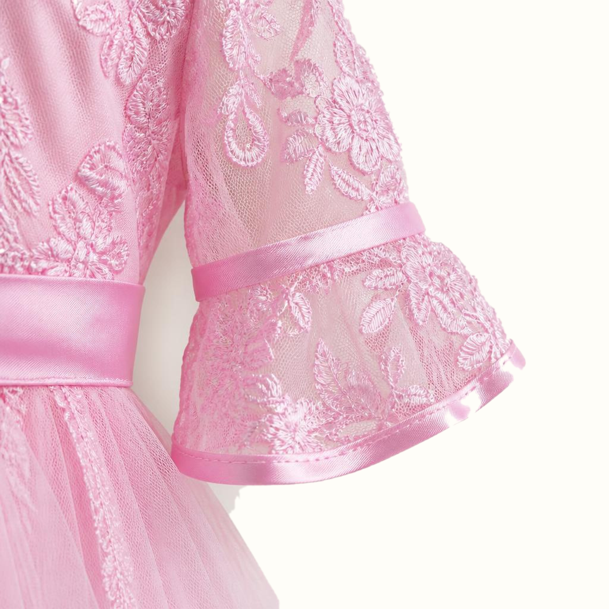 Girls' Floral Lace-Trim Bow-Detail Dress - M-8095