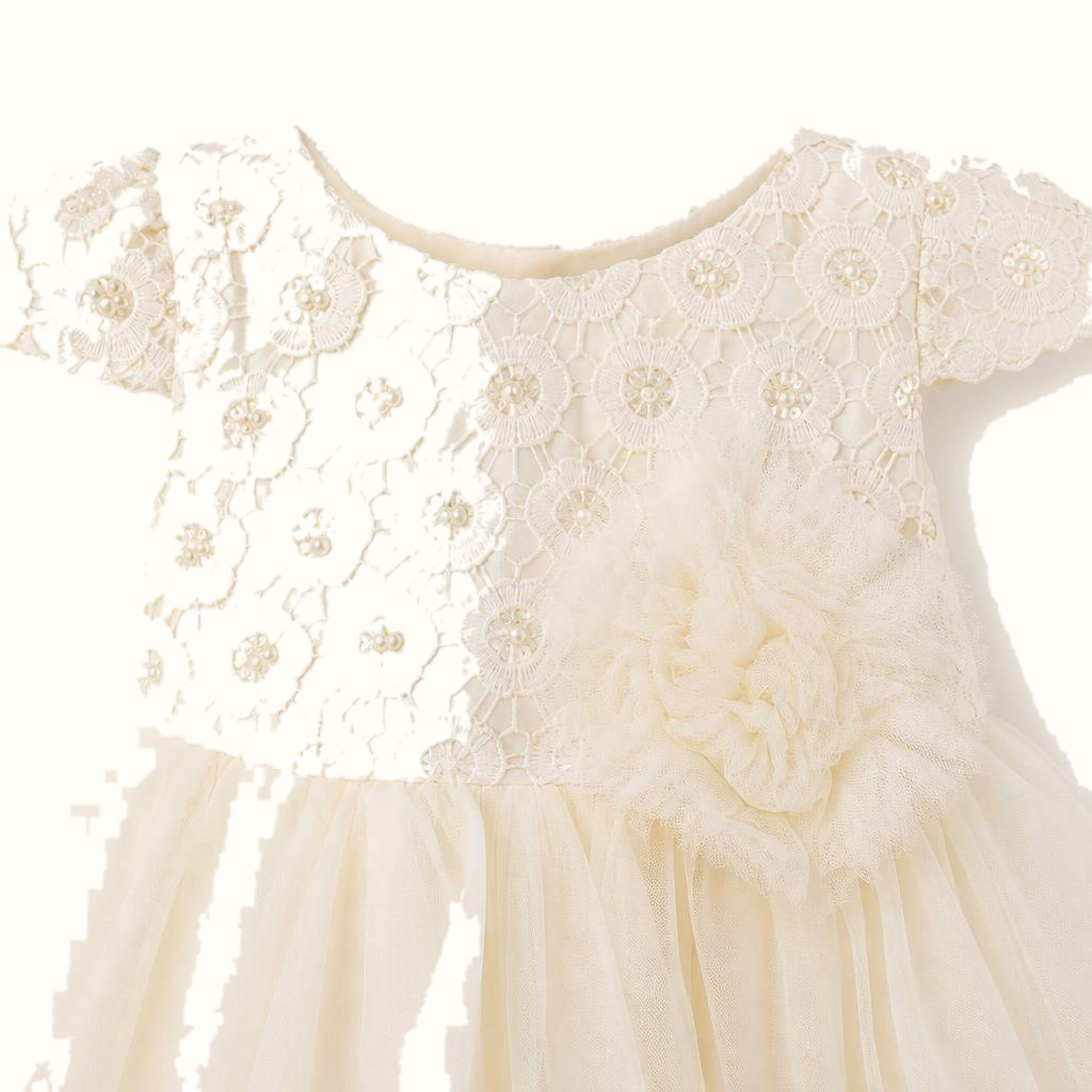 Girls' Floral Lace-Trim Tulle Dress - T-2082
