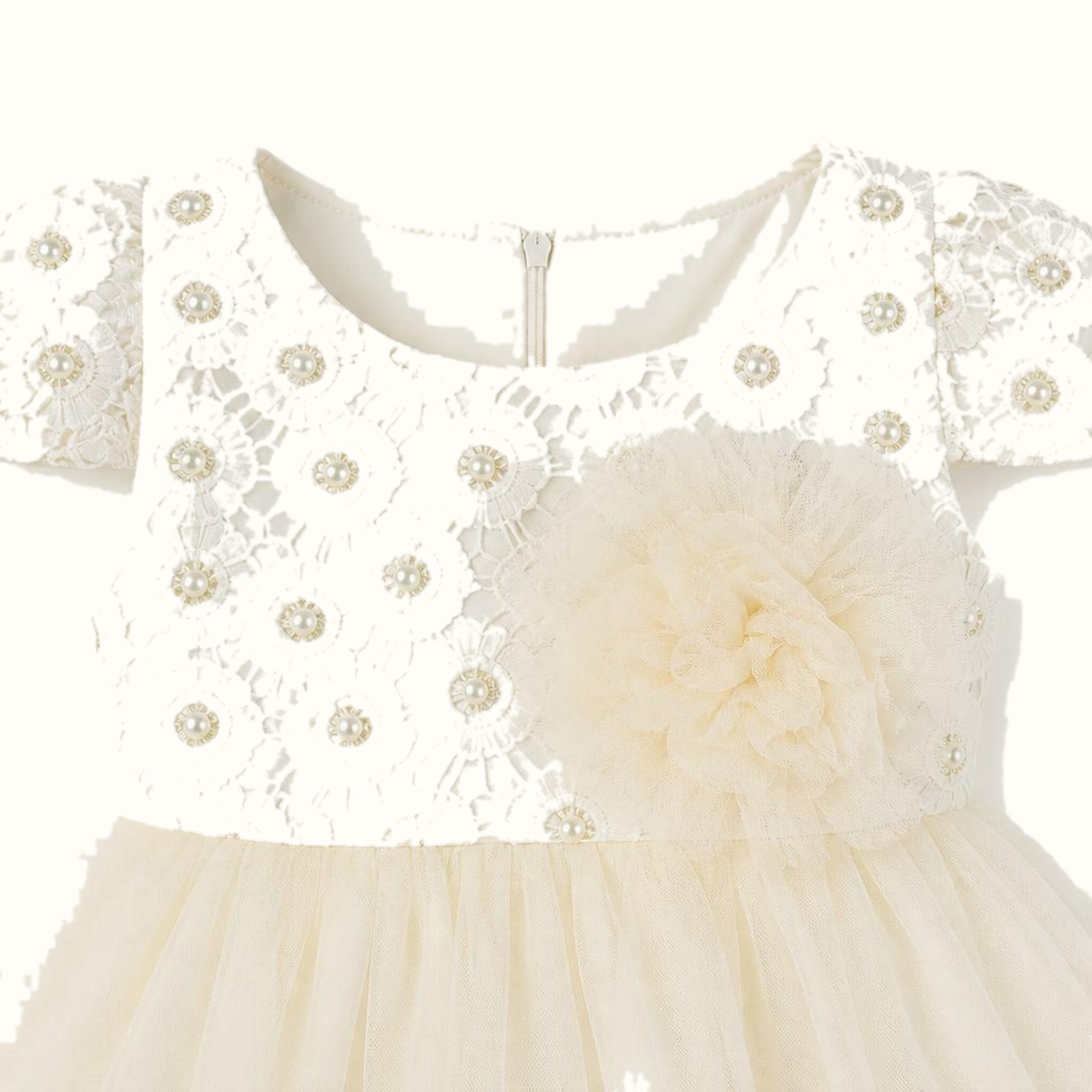 Girls' Floral Lace-Trim Tulle Dress - T-2082
