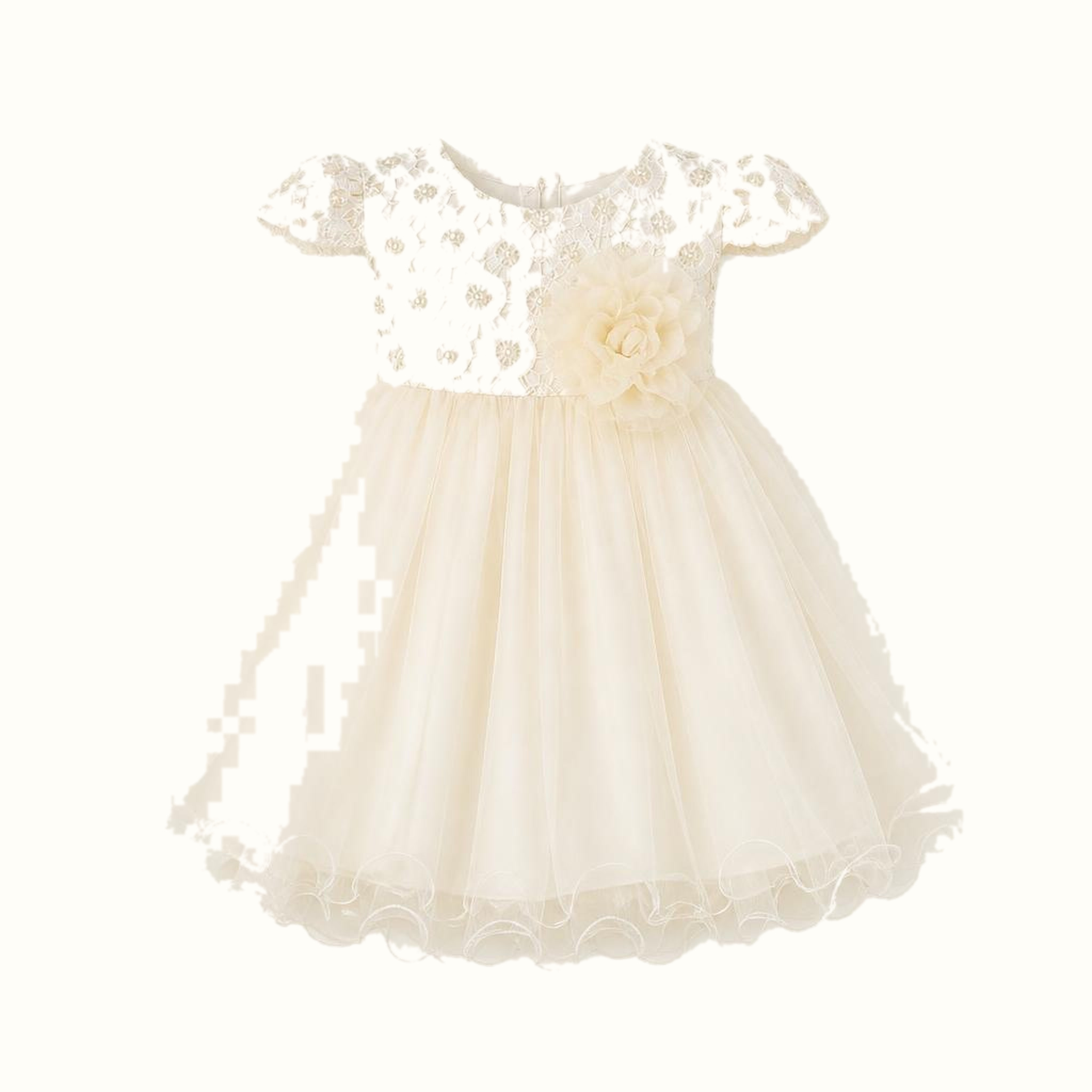 Girls' Floral Lace-Trim Tulle Dress - T-2082