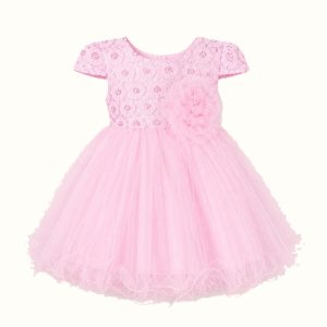 Girls' Floral Lace-Trim Tulle Dress - T-2082