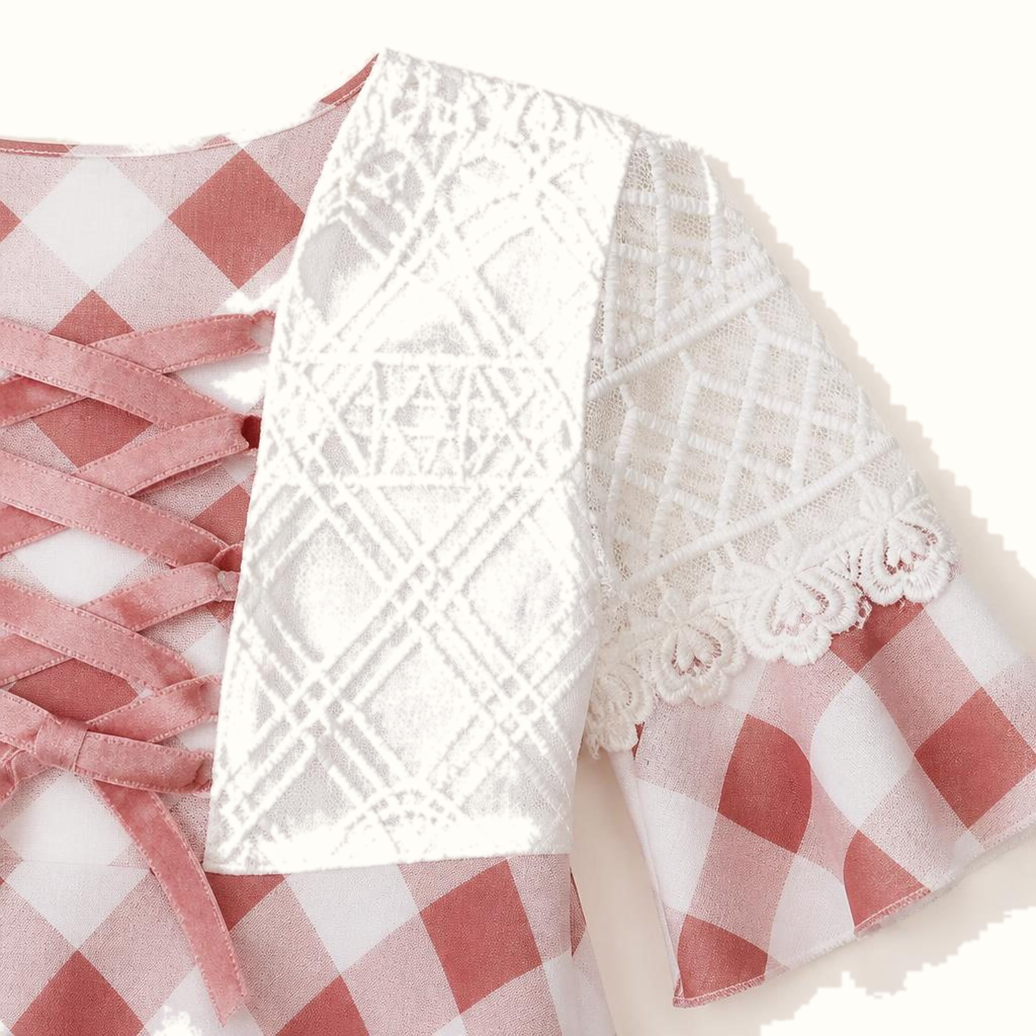 Girls' Gingham Lace Corset Dress & Matching Leggings Set - ZAH-1176