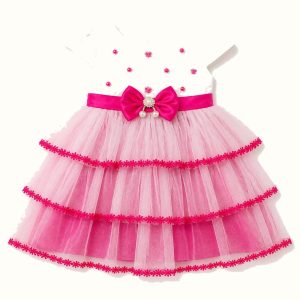 Girls' Beaded Bow Tiered Tulle Party Dress - ZAH-1179
