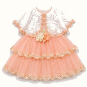 Girls' Lace-Cape Floral Two-Tier Tulle Party Dress - ZAH-1180