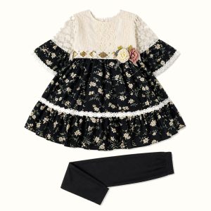 Girls' Vintage Floral Lace Dress Set - ZAH-1184