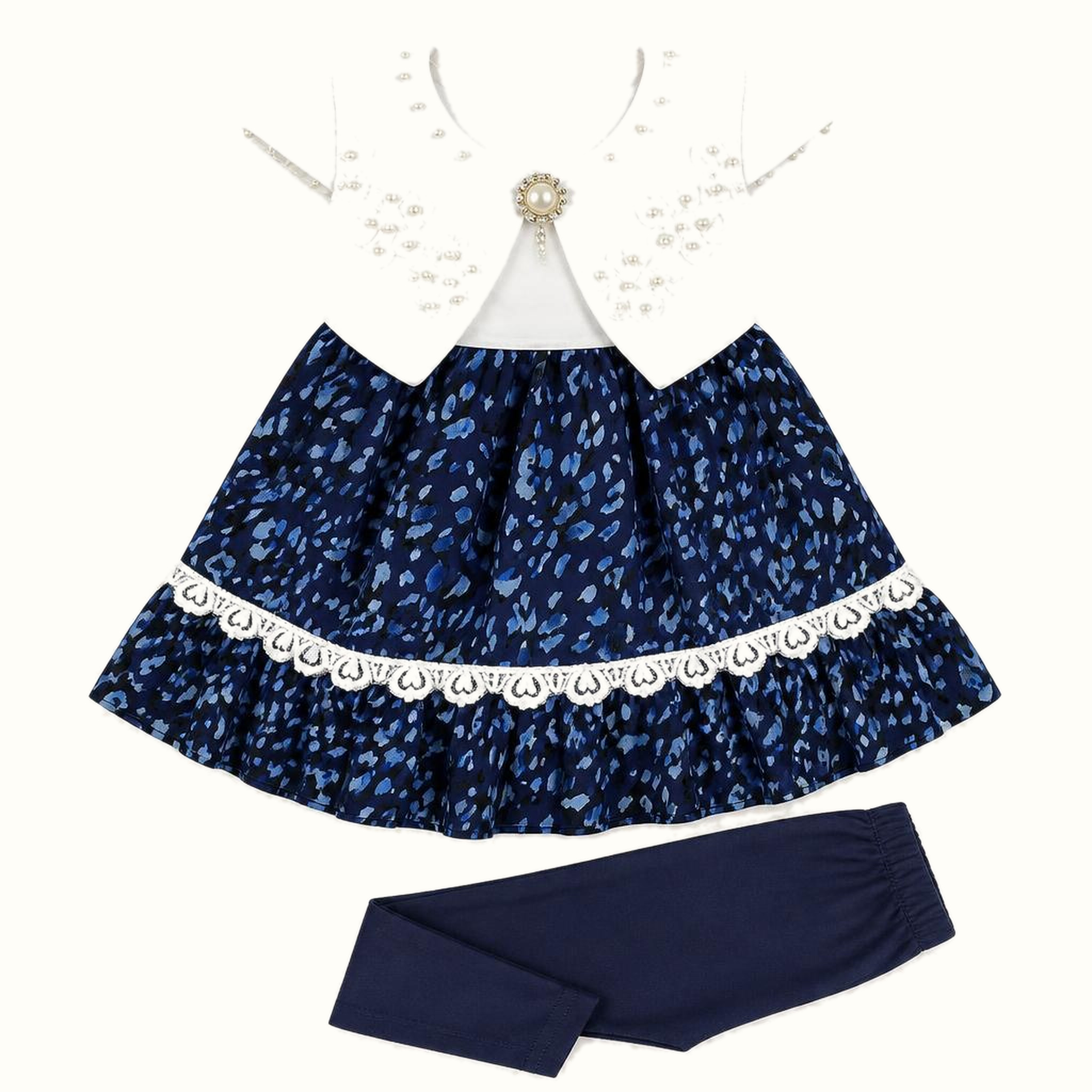 Girls' Pearl Bolero Print Dress Set - ZAH-1189