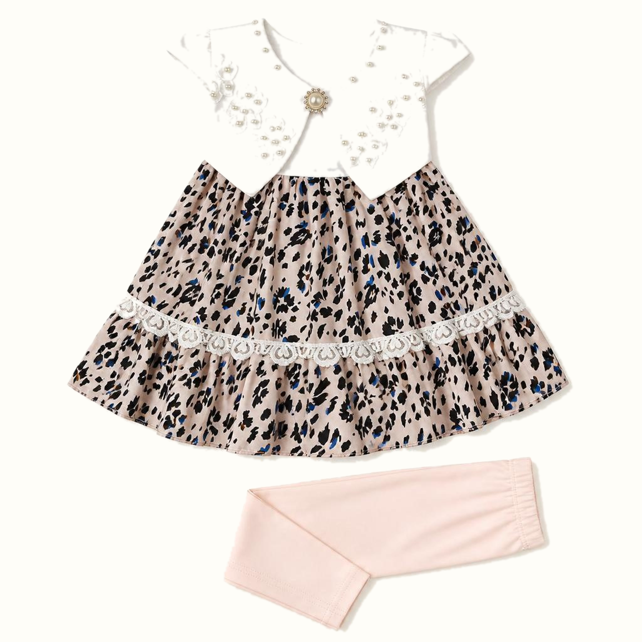Girls' Pearl Bolero Print Dress Set - ZAH-1189