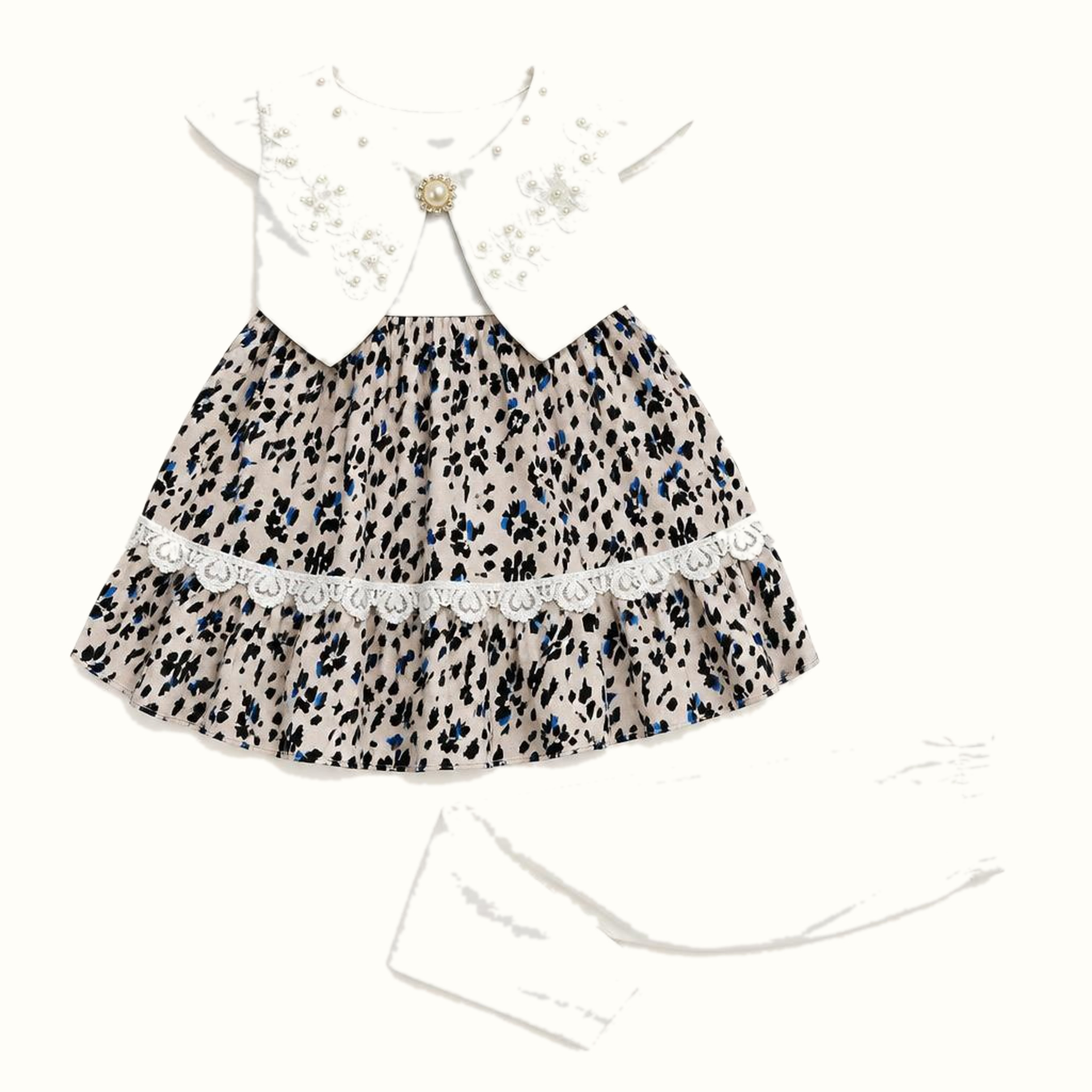 Girls' Pearl Bolero Print Dress Set - ZAH-1189