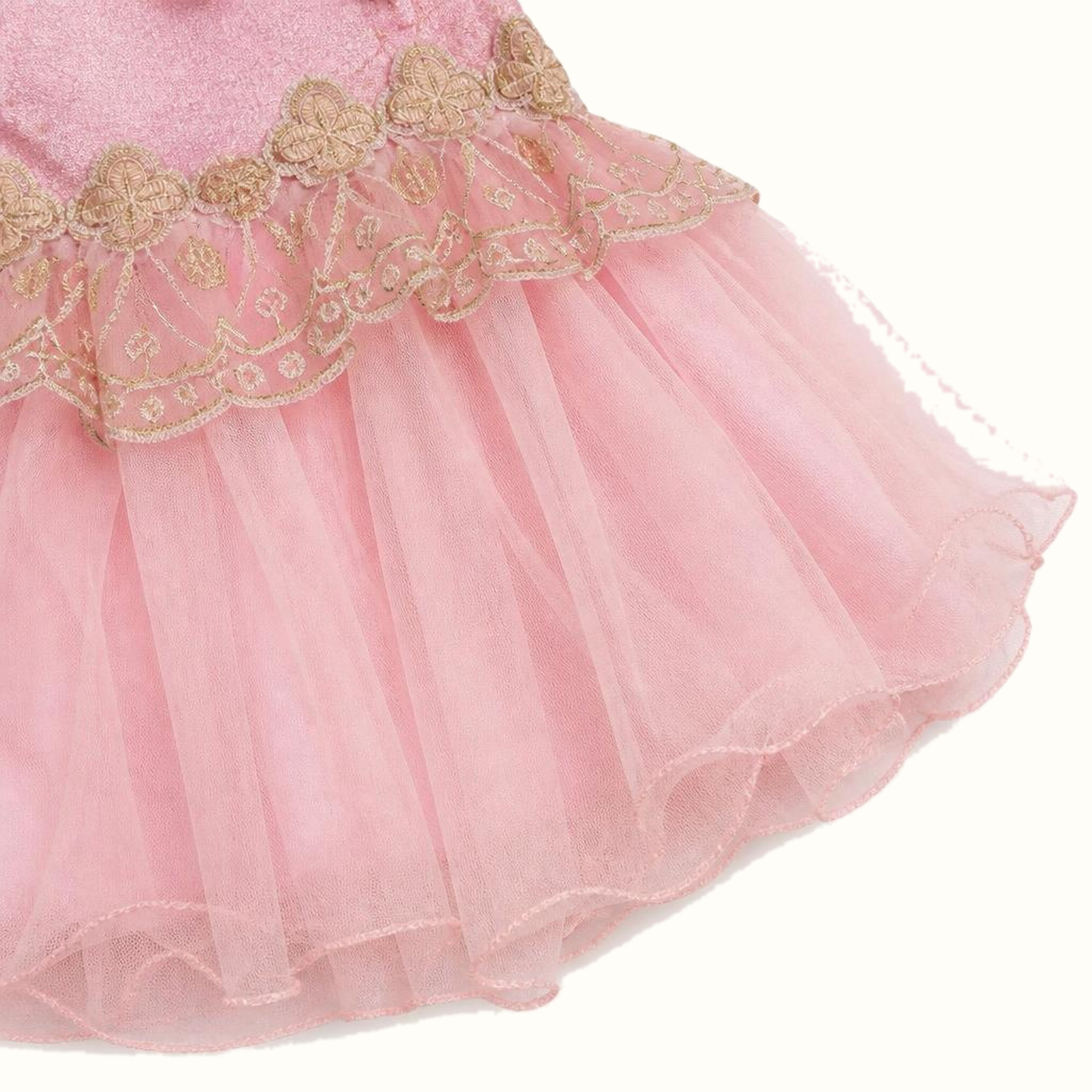 Girls' Gold Embroidered Tulle Party Dress Set - ZAH-1192