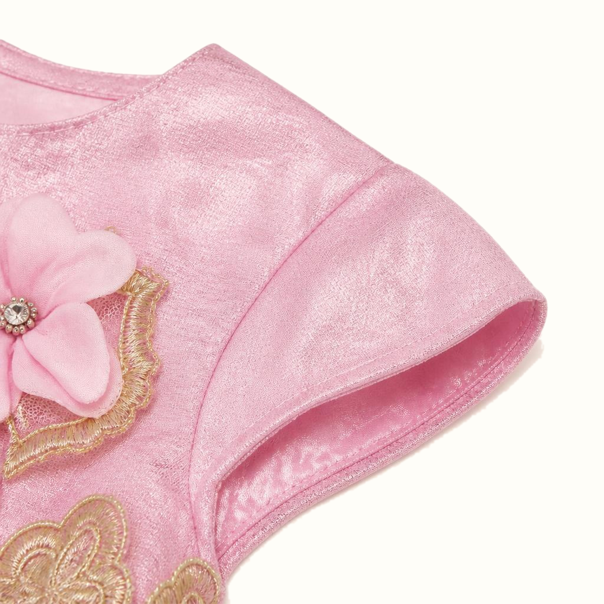 Girls' Gold Embroidered Tulle Party Dress Set - ZAH-1192