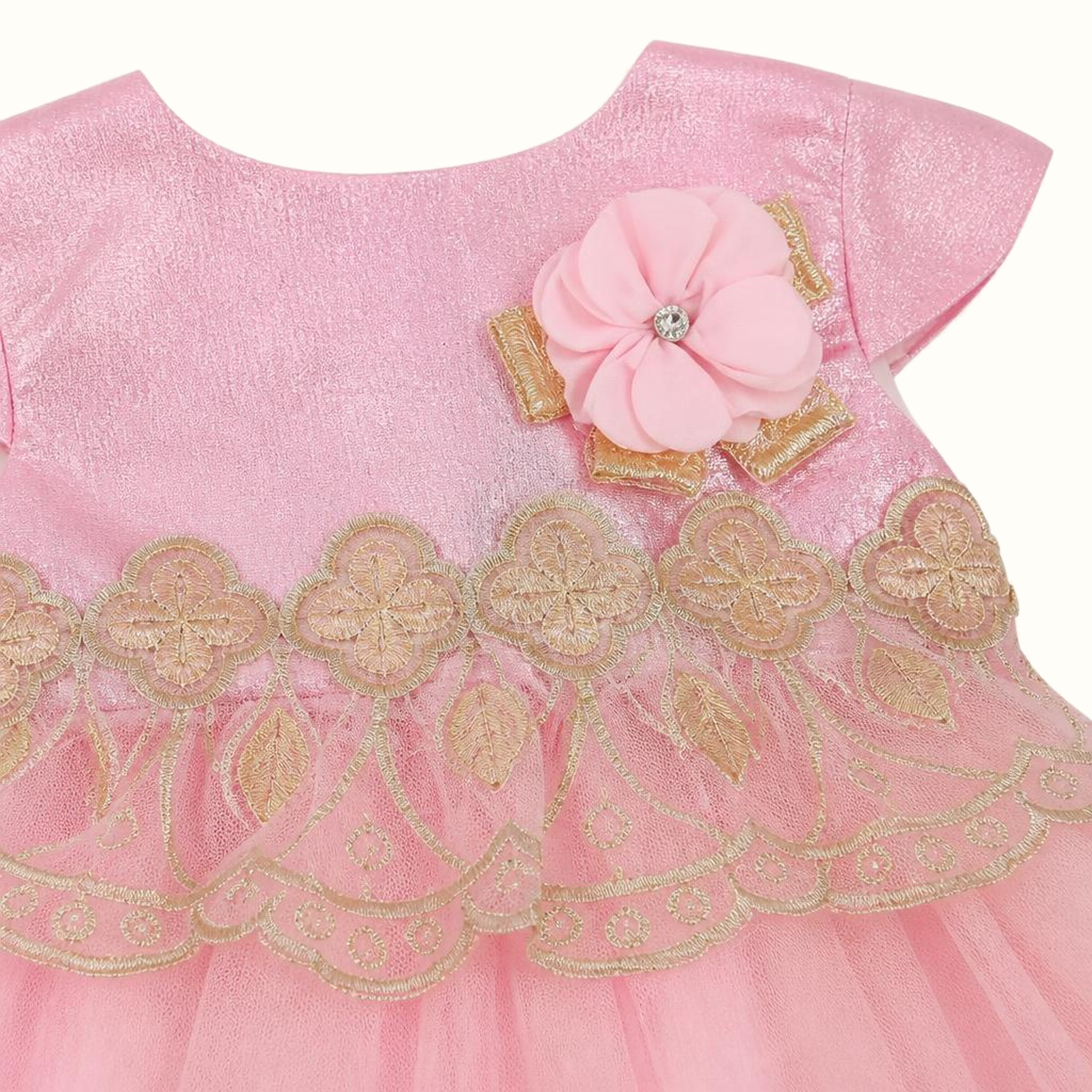 Girls' Gold Embroidered Tulle Party Dress Set - ZAH-1192