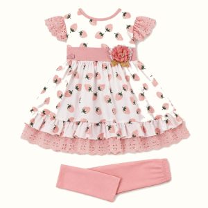Girls' Strawberry Print Lace Dress Set - ZAH-1196