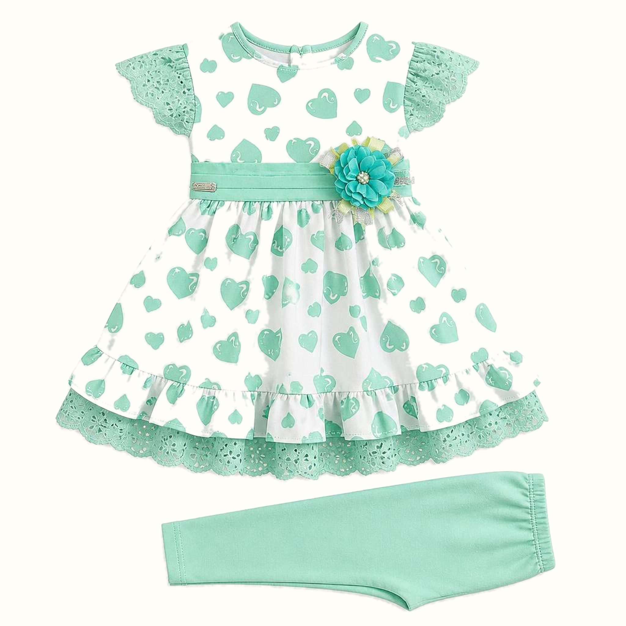Girls' Heart Print Lace Dress Set - ZAH-1197
