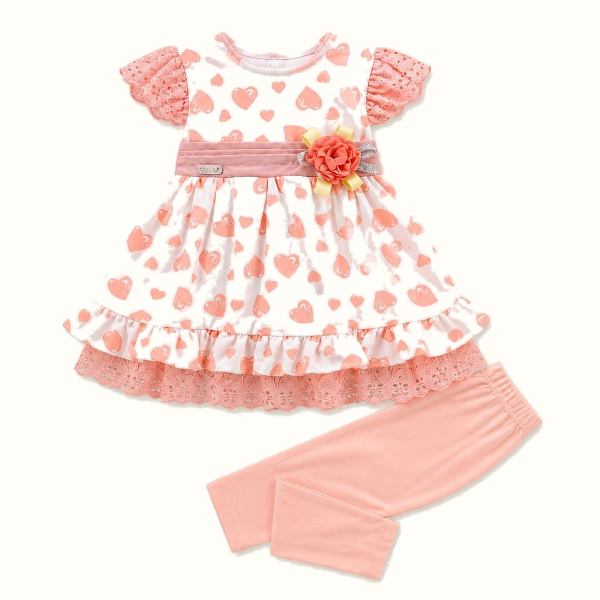 Girls' Heart Print Lace Dress Set - ZAH-1197