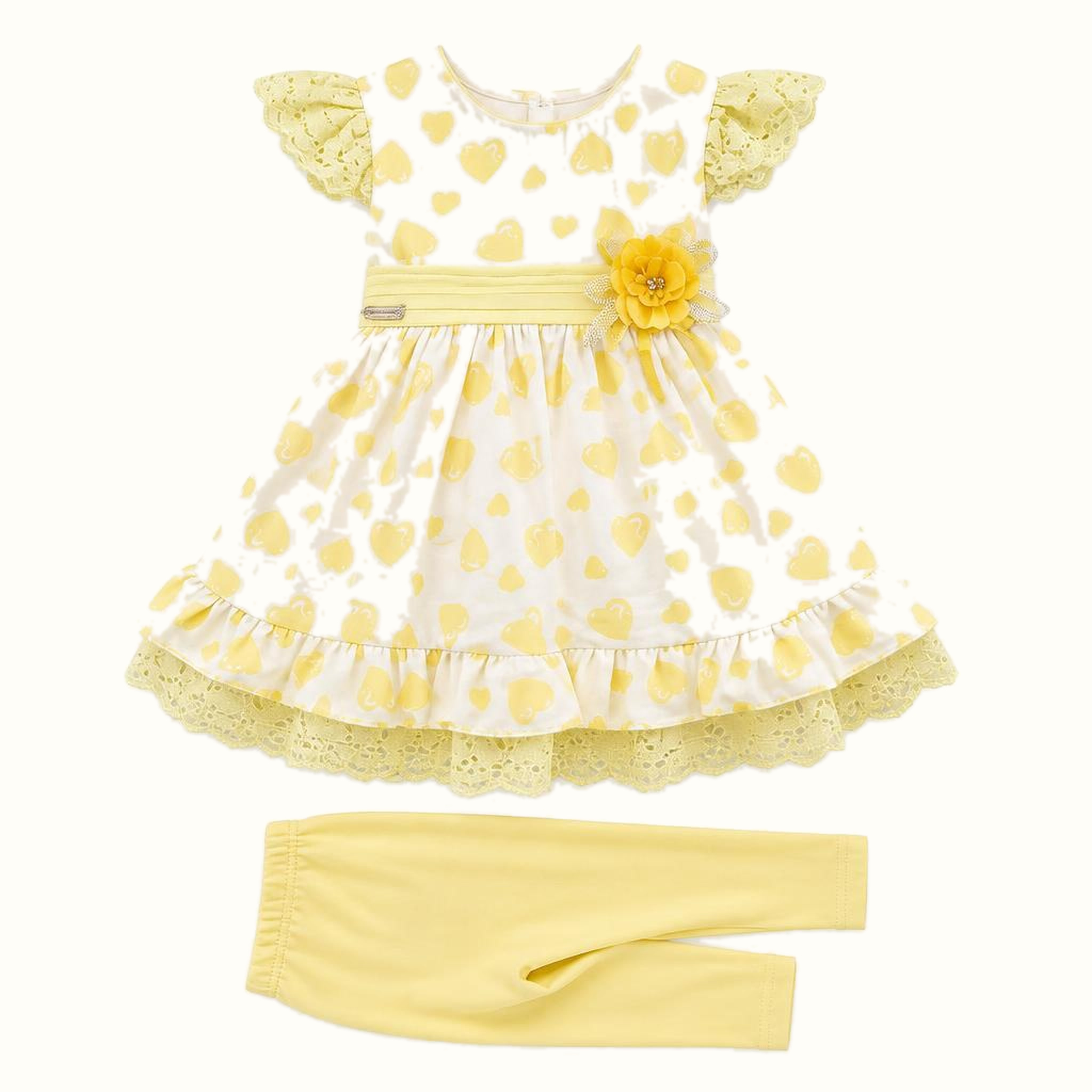 Girls' Heart Print Lace Dress Set - ZAH-1197