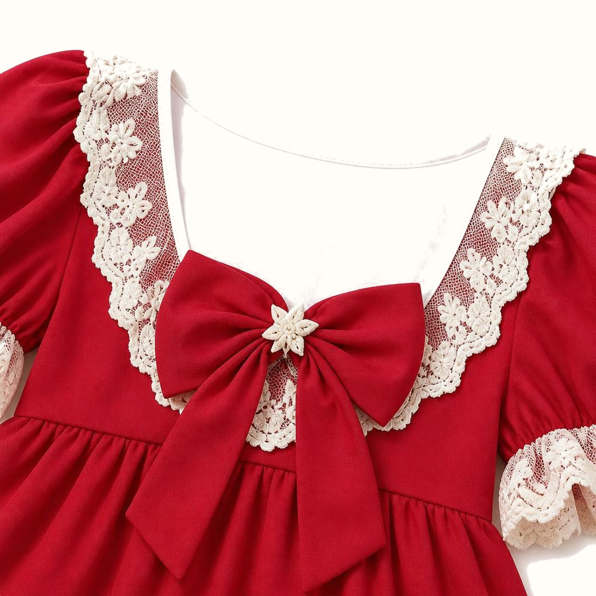Girls' Vintage Lace Collar Satin Dress Set - ZAH-1201