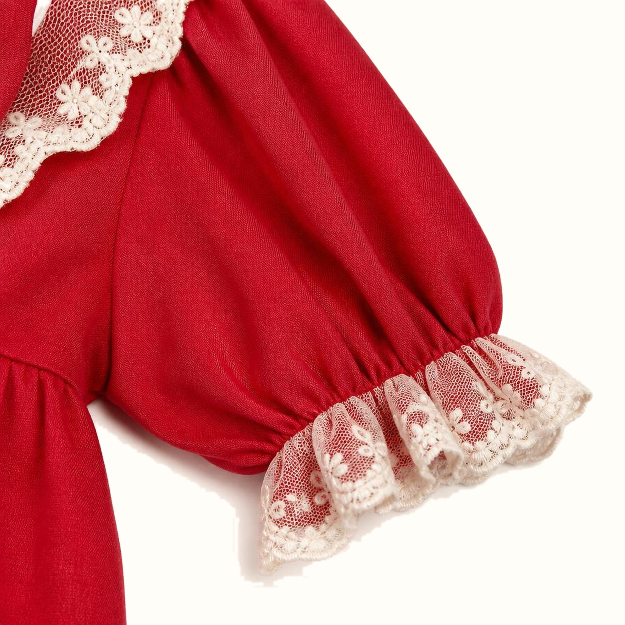 Girls' Vintage Lace Collar Satin Dress Set - ZAH-1201
