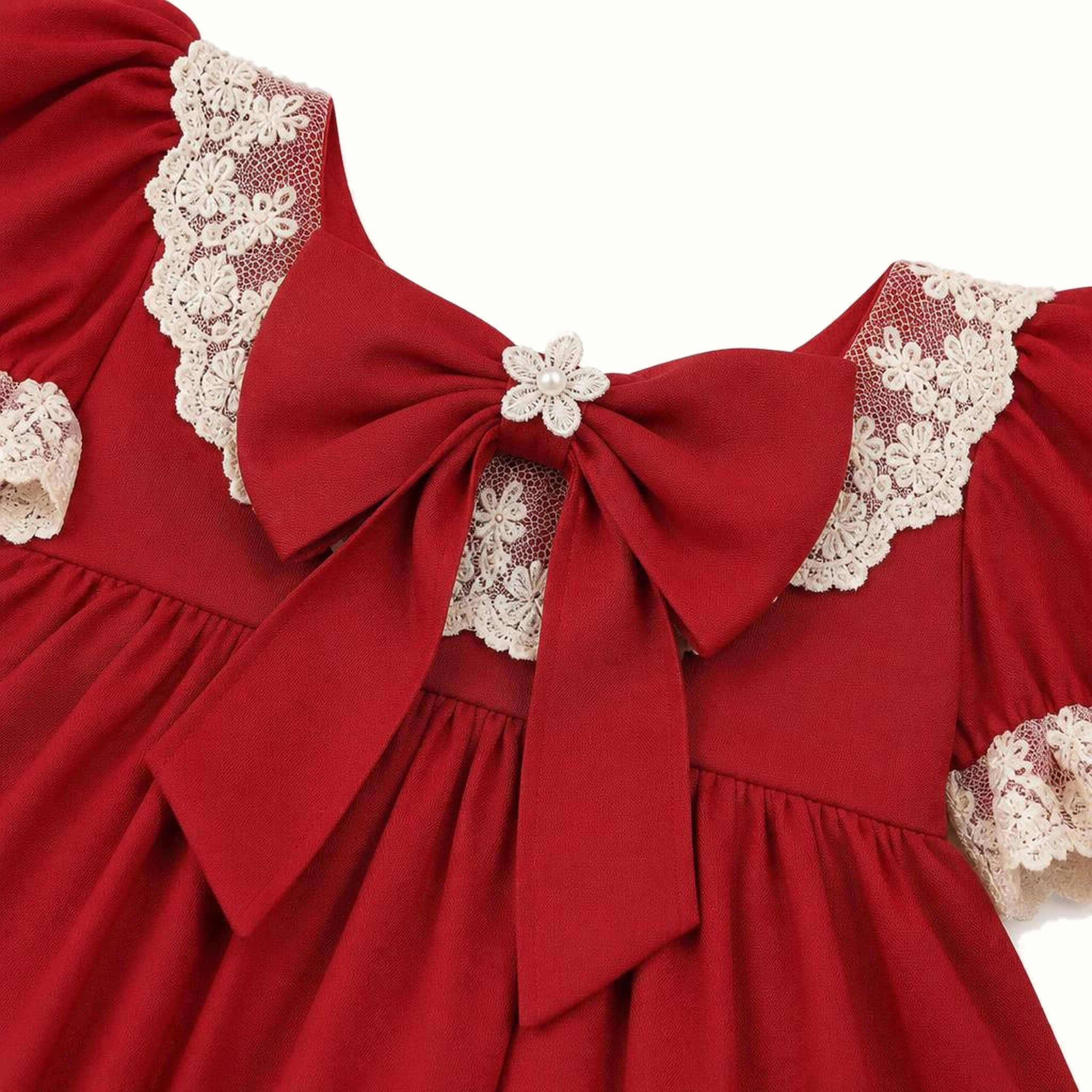 Girls' Vintage Lace Collar Satin Dress Set - ZAH-1201