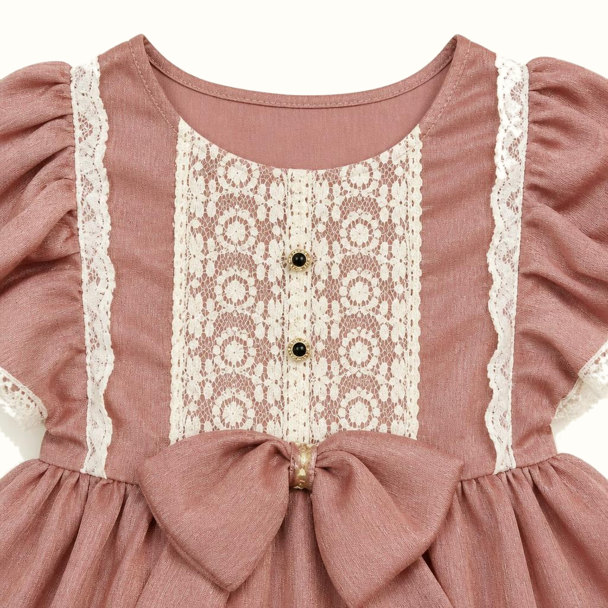 Girls' Lace Bib Bow Satin Dress Set - ZAH-1202
