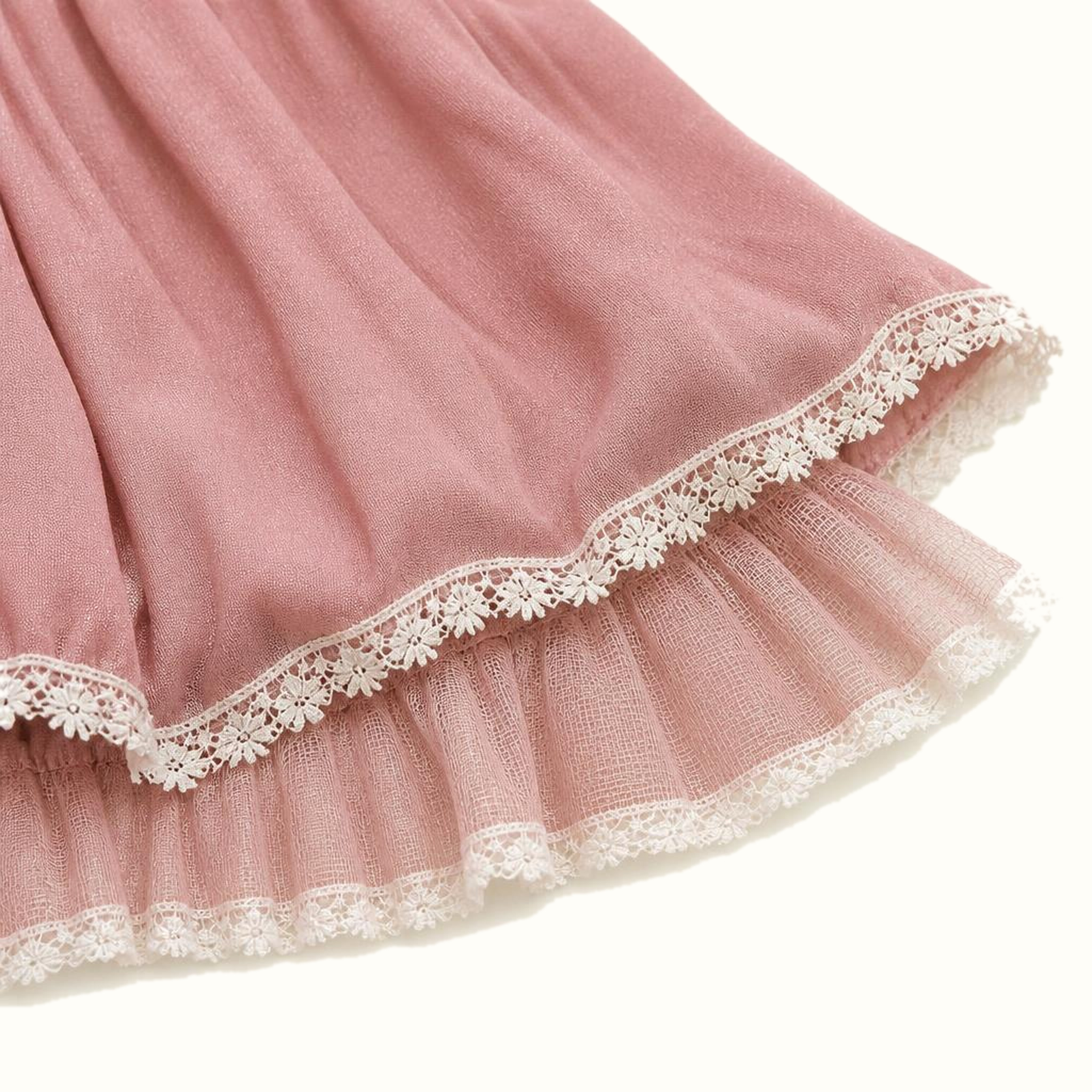 Girls' Lace Bib Bow Satin Dress Set - ZAH-1202