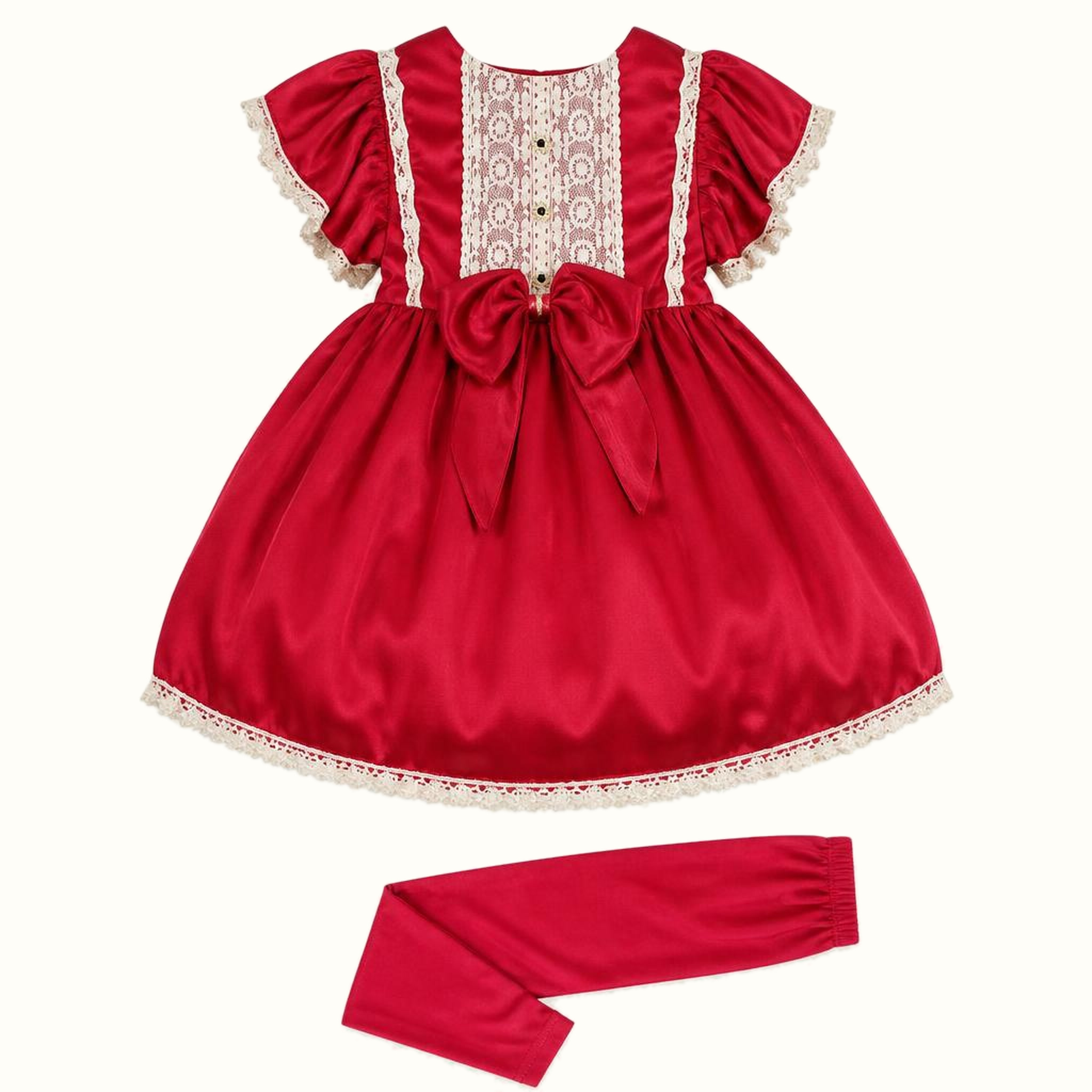 Girls' Lace Bib Bow Satin Dress Set - ZAH-1202