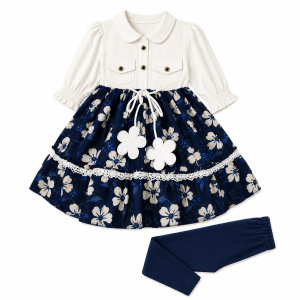 Girls' Collared Floral Tiered Dress Set - ZAH-1210