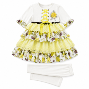 Girls' Corset Lace Floral Tiered Dress Set - ZAH-1212