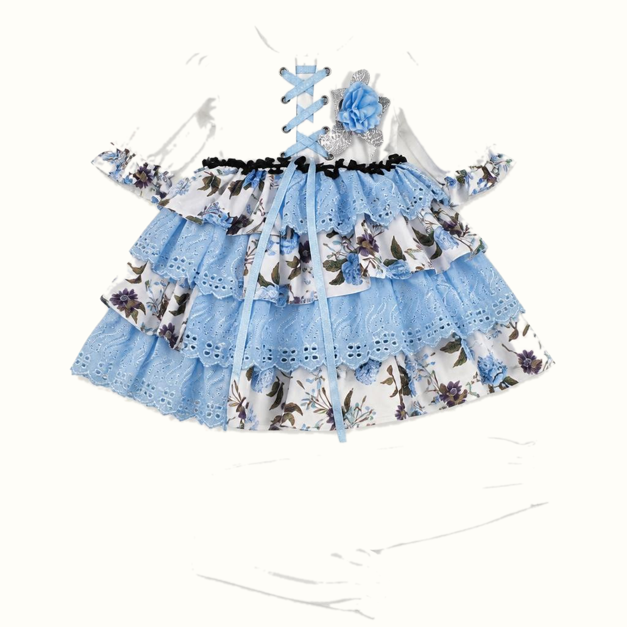 Girls' Corset Floral Asymmetric Tiered Dress Set - ZAH-1213