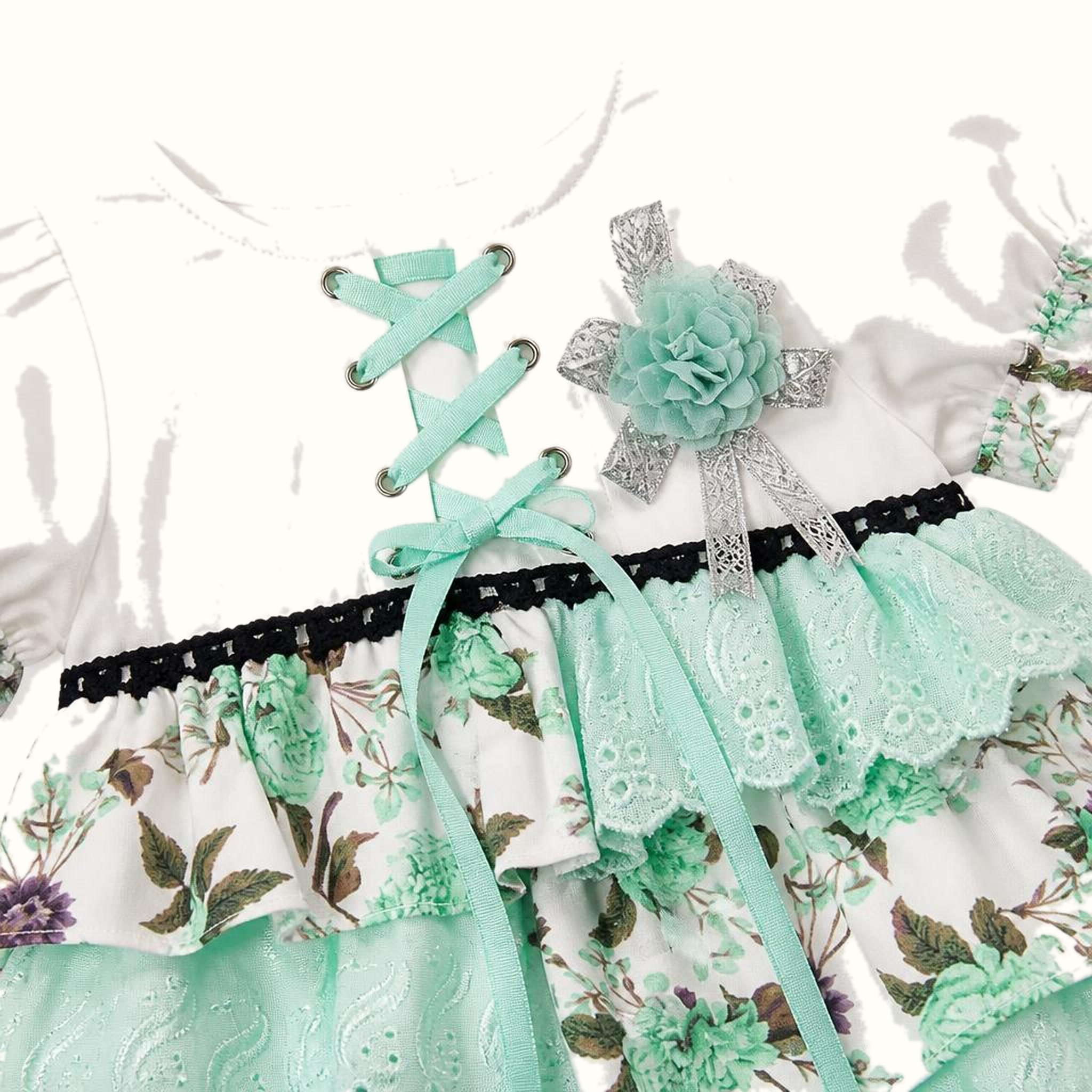 Girls' Corset Floral Asymmetric Tiered Dress Set - ZAH-1213