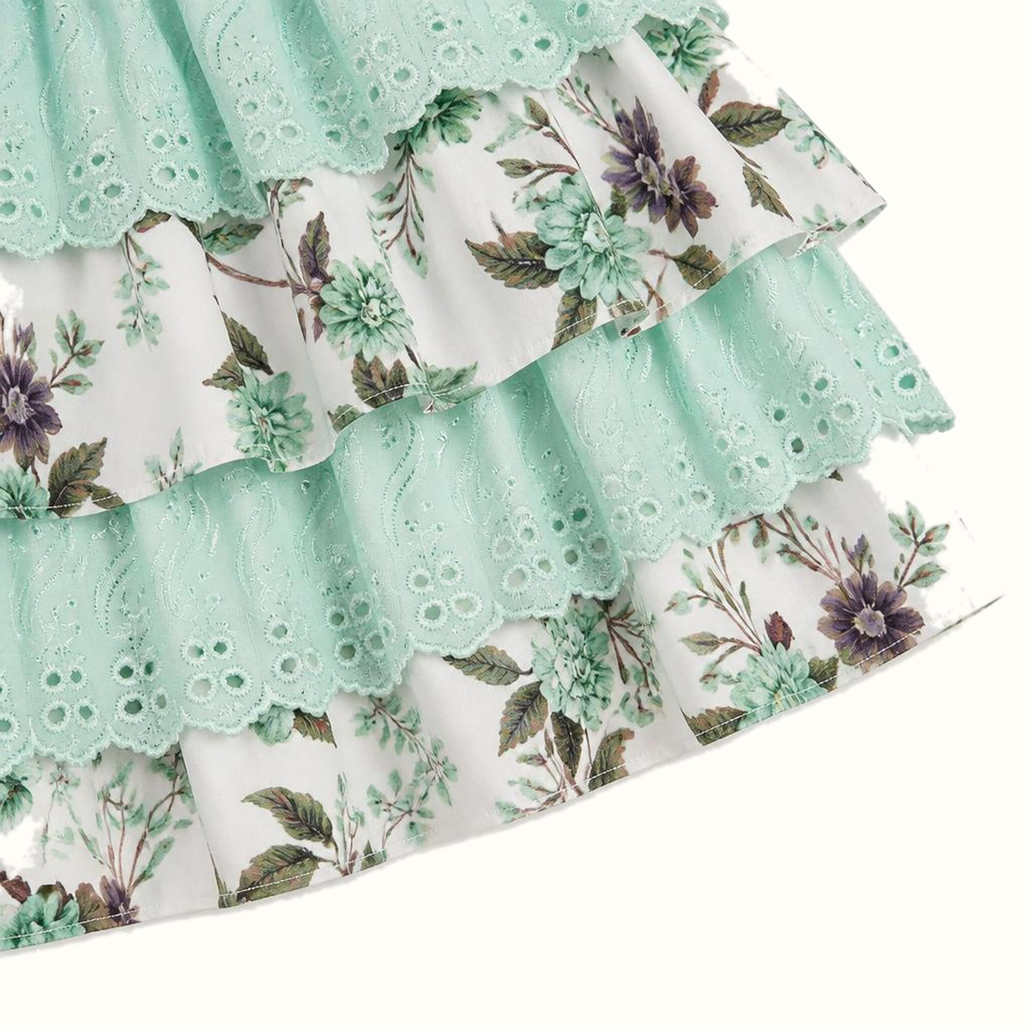 Girls' Corset Floral Asymmetric Tiered Dress Set - ZAH-1213
