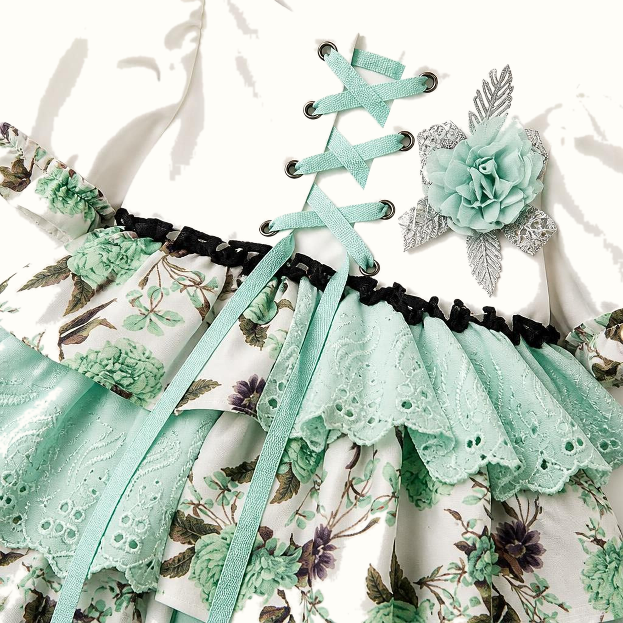Girls' Corset Floral Asymmetric Tiered Dress Set - ZAH-1213