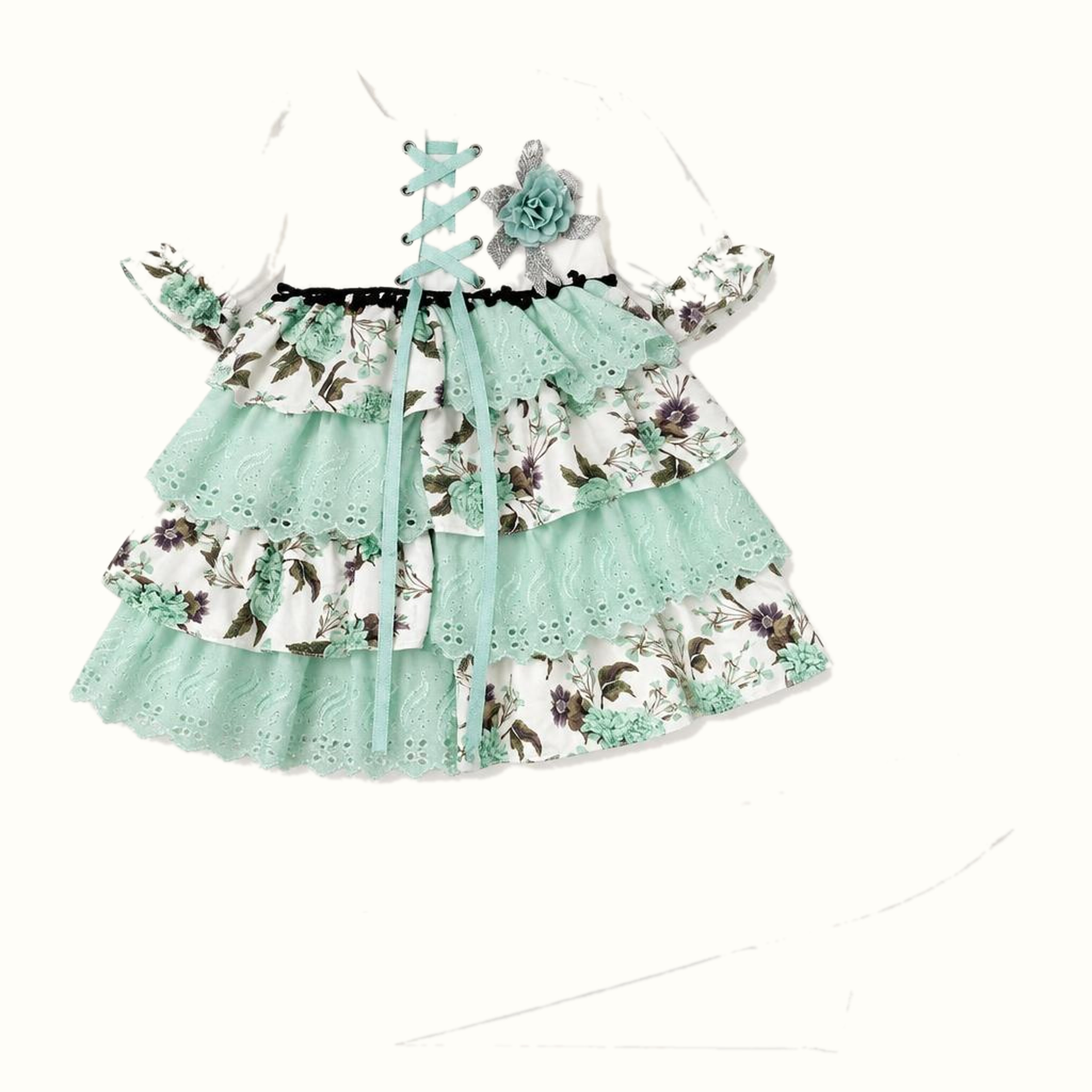 Girls' Corset Floral Asymmetric Tiered Dress Set - ZAH-1213