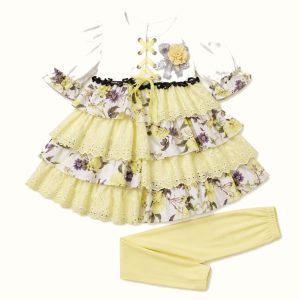 Girls' Corset Floral Asymmetric Tiered Dress Set - ZAH-1213