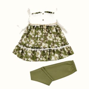 Girls' Smocked Floral Ruffle Dress Set - ZAH-1214